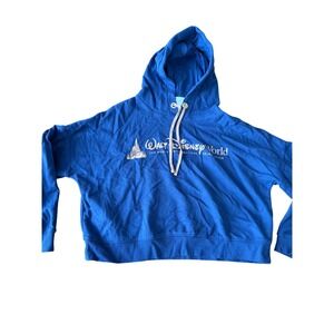 Disney World 50th Anniversary Blue Gold Foil Cropped Hoodie Large L Celebration